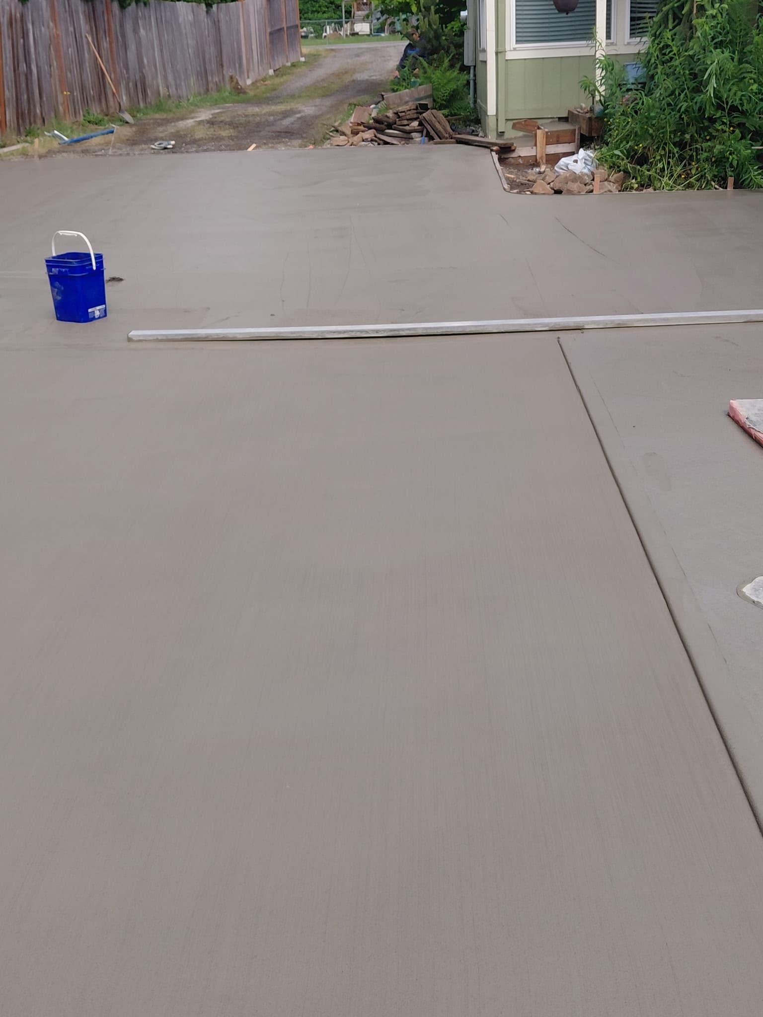 Freshly poured and finished residential concrete driveway